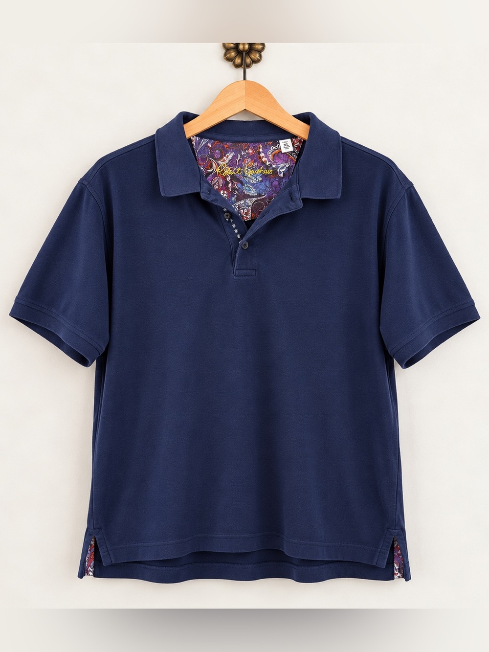 Robert Graham Men’s Navy Blue Polo Shirt XL Paisley Detail